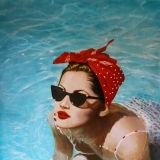 Pool, female, woman, sunglasses, swimming, Contemporary, Original, figurative, relaxation, under water, deco, beach beauty