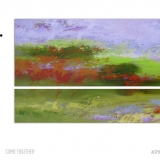 dyptch, two pieces, canvas, original, abstract, acrylic, green, purple, red, long horizontal