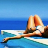 beach, water, woman, suntan, beach chair, blue, ocean, bathing suit, 
