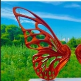 monarch butterfly, butterfly, sculpture, outdoors, outdoor sculpture, red, fine art, art collector, one of a kind
