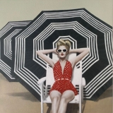 Beach, Contemporary, Woman, Female, Sunglasses, Beach Umbrella, Beach Chair, Deco, Beach Beauty, Original Painting