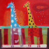 giraffes, giraffe, kids room, childrens room, childrens design, fun art, red, original on paper