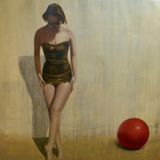 ORIGINAL, BEACH BALL, WOMAN, RELAXING, BEACH, DECO, PAINTING, CONTEMPORARY